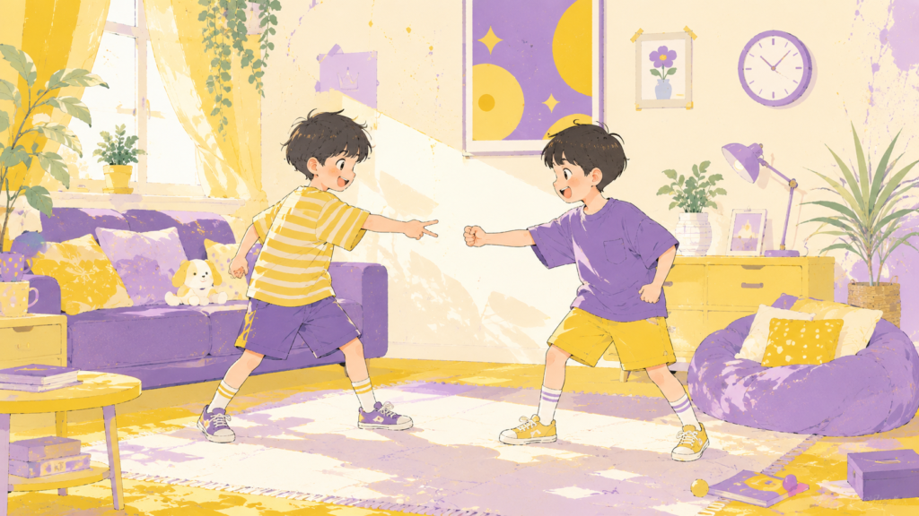 じゃんけんをしている男の子のイラスト